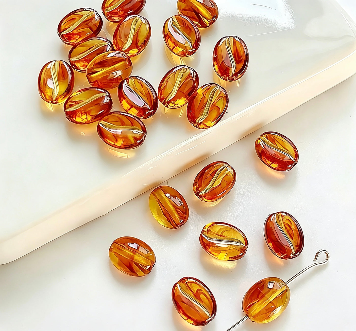 Czech Glass Coffee Bean Beads, 3D Faceted Espresso Shape Loose Spacer Beads for Jewelry Making, DIY Necklace Bracelet Earrings Supplies