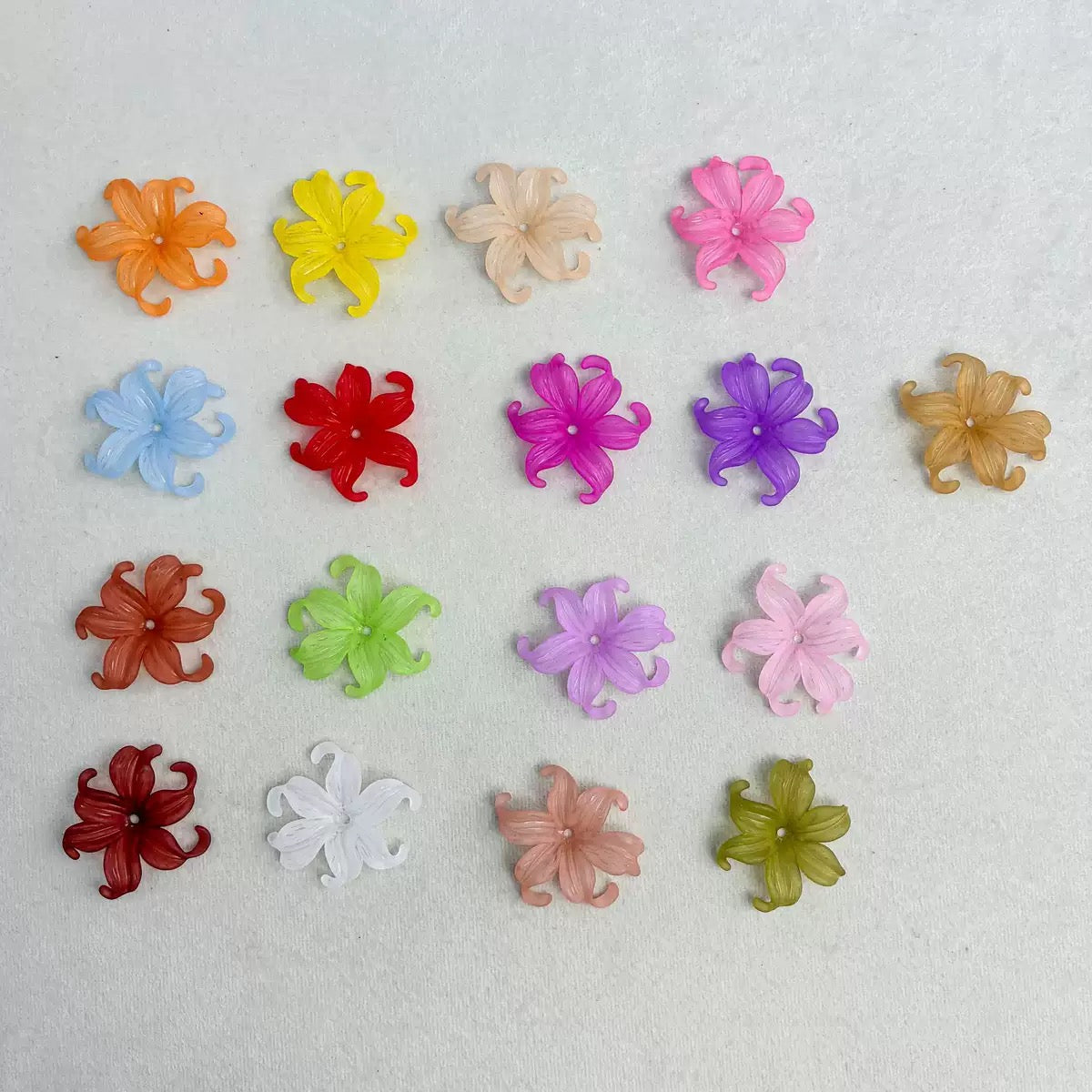 Iridescent & Acrylic Iris Flower Beads - Opaque Matte Charms for DIY Jewelry Making, Shoe Charms, Hair Accessories, and Handmade Crafts.