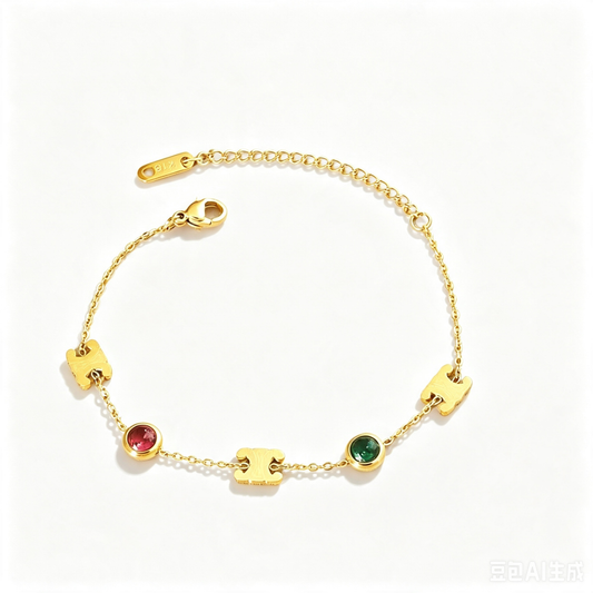 Double C Multicolor Zircon Bracelet, Stainless Steel Bracelet for Women