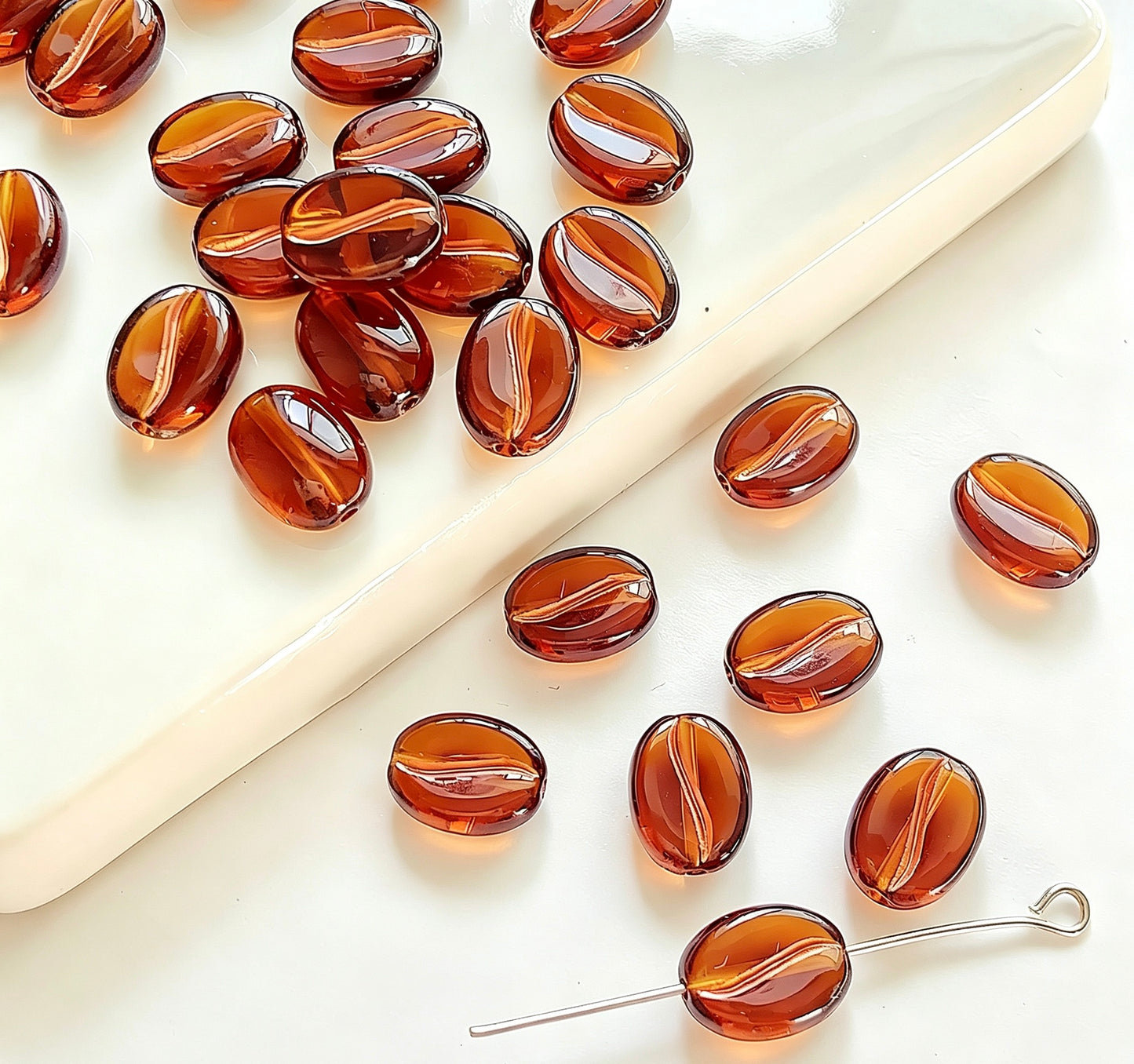 Czech Glass Coffee Bean Beads, 3D Faceted Espresso Shape Loose Spacer Beads for Jewelry Making, DIY Necklace Bracelet Earrings Supplies