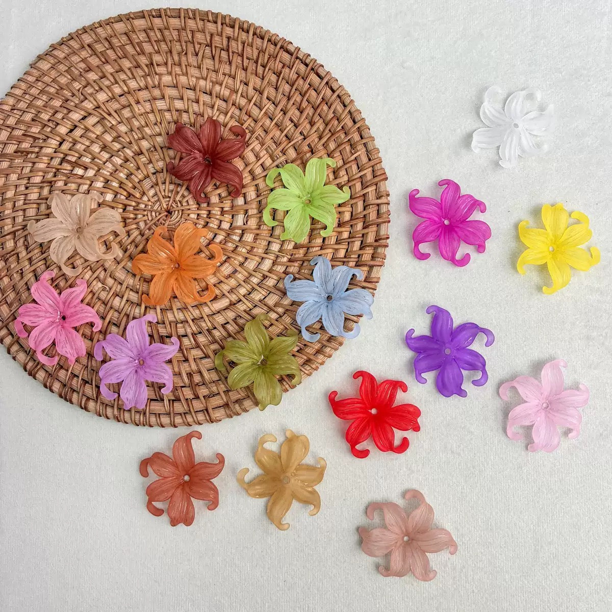 Iridescent & Acrylic Iris Flower Beads - Opaque Matte Charms for DIY Jewelry Making, Shoe Charms, Hair Accessories, and Handmade Crafts.