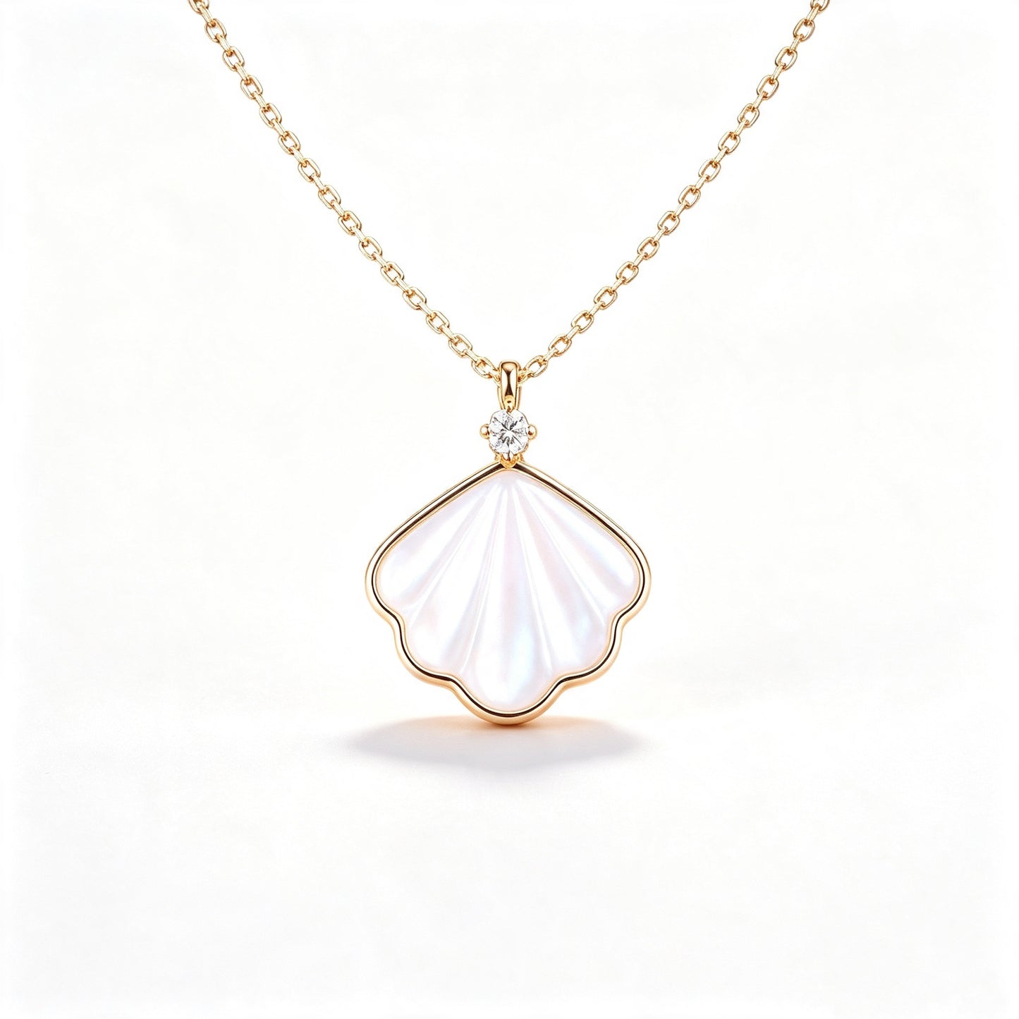 18K Gold Plated Shell Mother of Pearl Necklace, Dainty Cubic Zirconia Pendant Stainless Steel Necklace for Women
