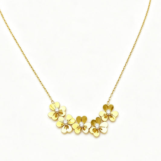 Floral Clover Zircon Necklace, 18K Gold Plated