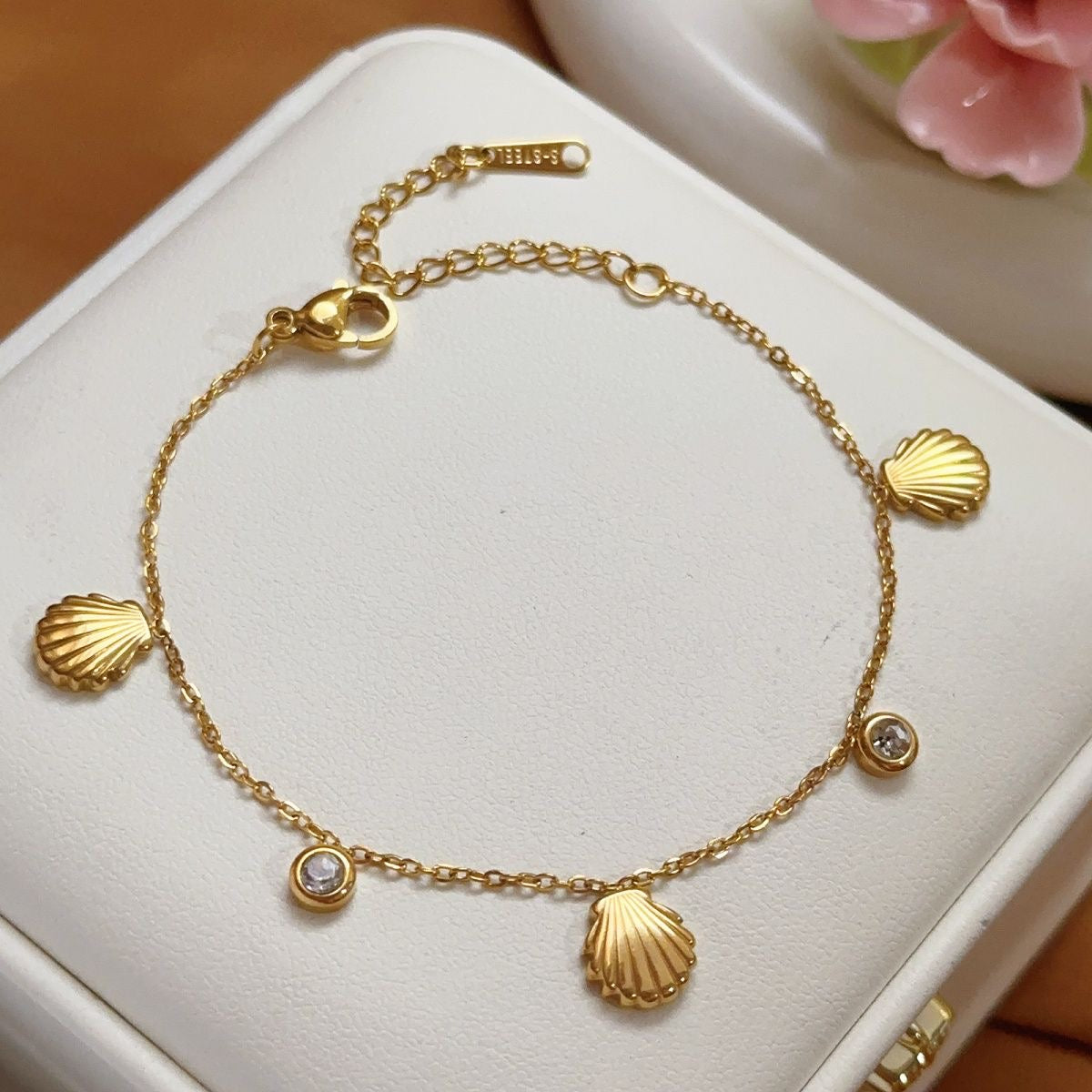 Calista Style Shell Charm Zircon Bracelet, Stainless Steel Bracelet for Women
