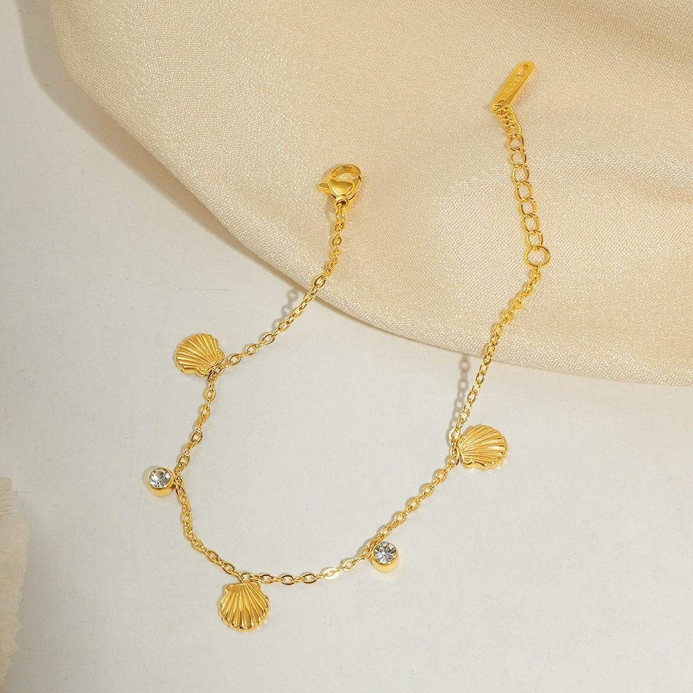 Calista Style Shell Charm Zircon Bracelet, Stainless Steel Bracelet for Women