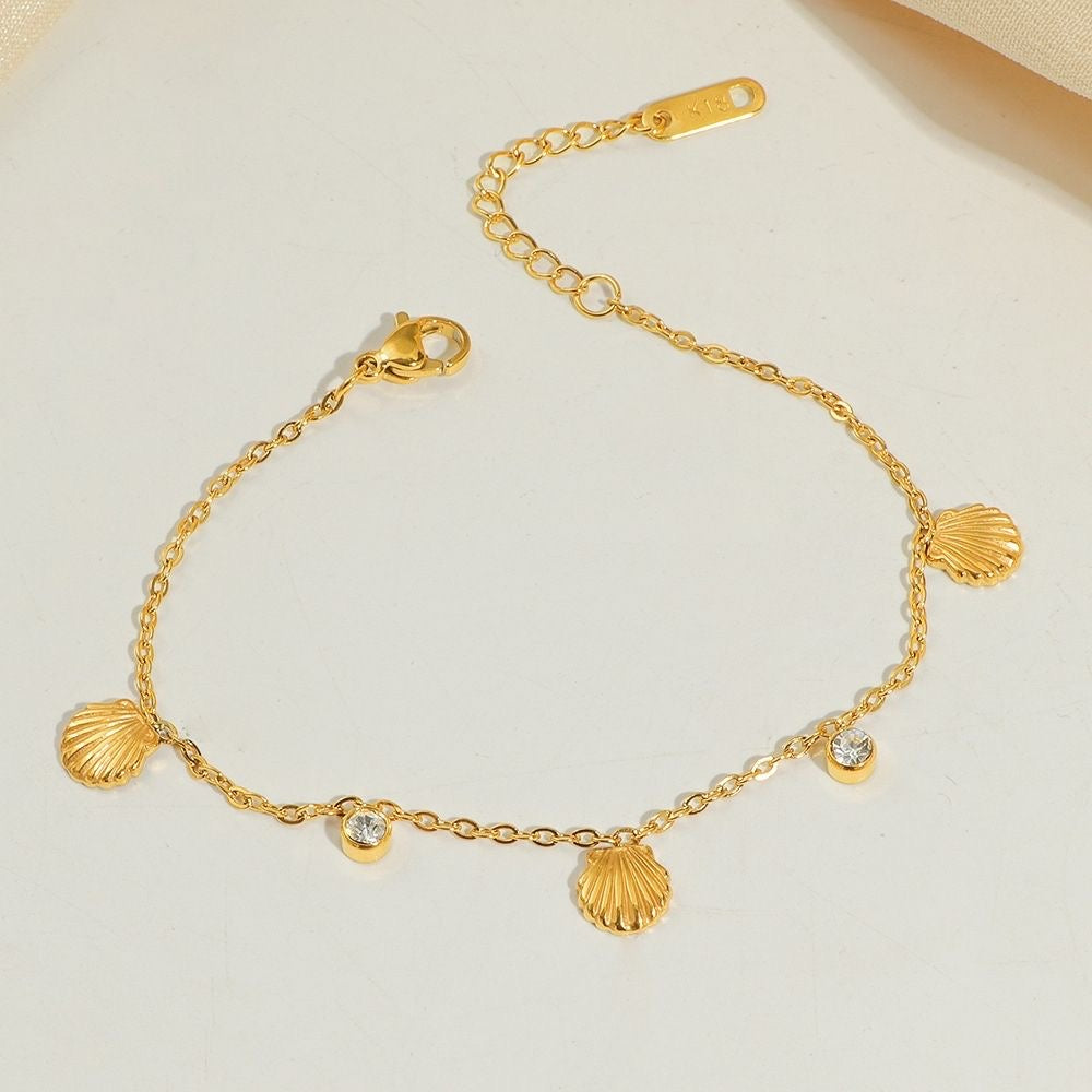 Calista Style Shell Charm Zircon Bracelet, Stainless Steel Bracelet for Women