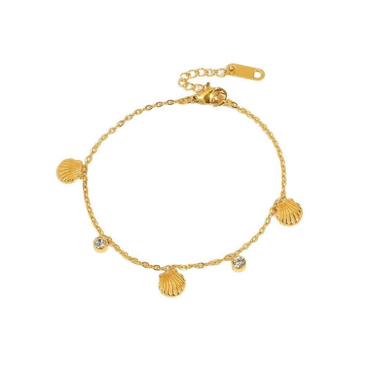 Calista Style Shell Charm Zircon Bracelet, Stainless Steel Bracelet for Women