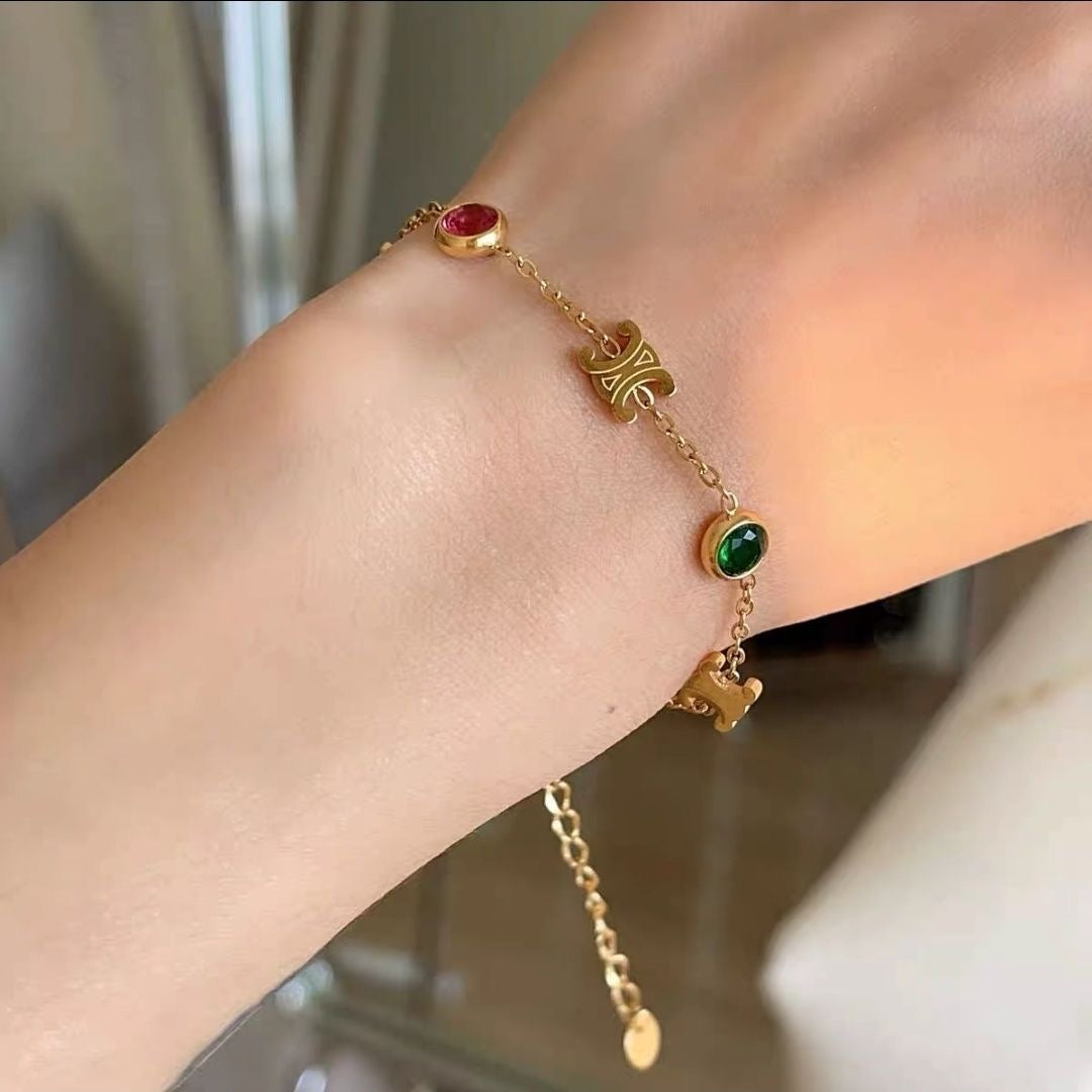 Double C Multicolor Zircon Bracelet, Stainless Steel Bracelet for Women