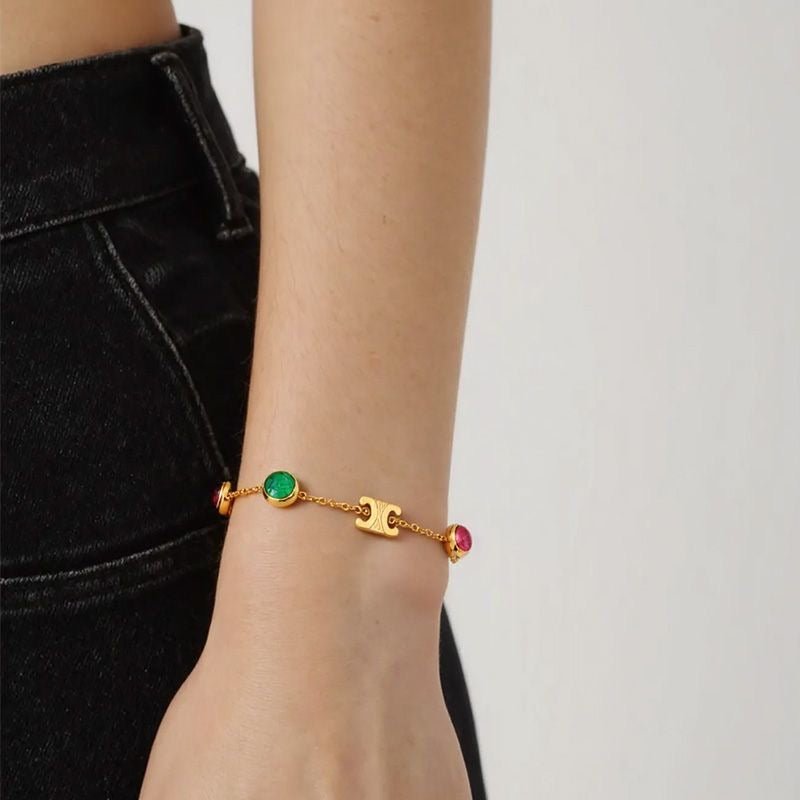 Double C Multicolor Zircon Bracelet, Stainless Steel Bracelet for Women