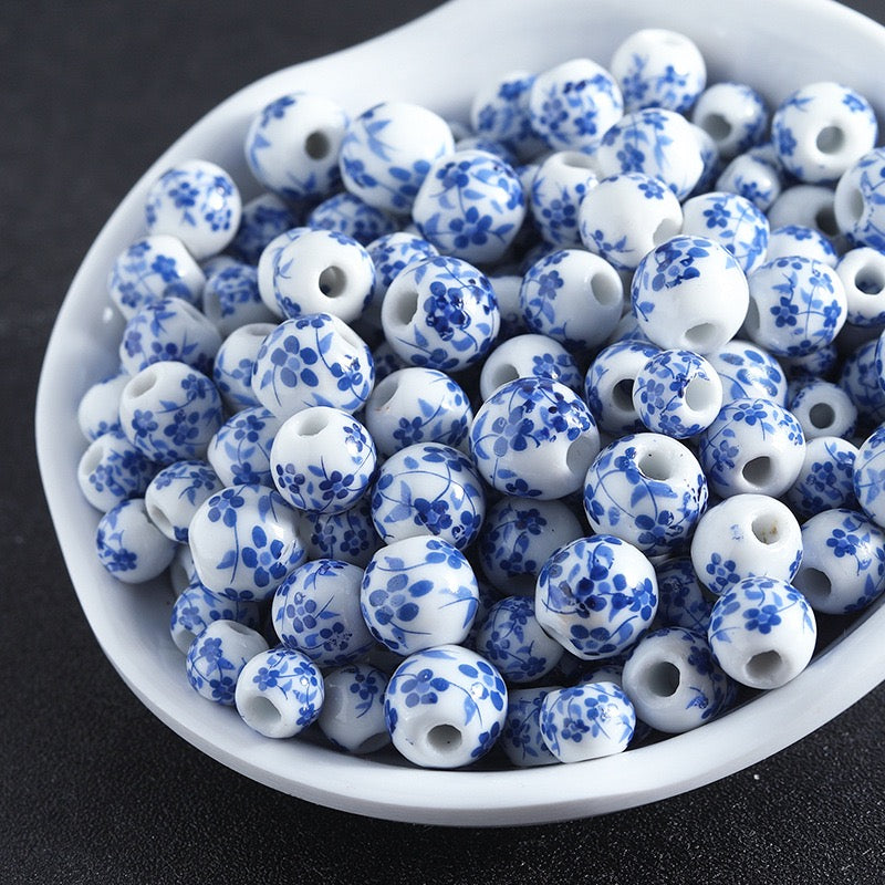 Blue & White Round Porcelain Ceramic Loose Beads DIY jewelry & Handmade necklaces, bracelets and earrings.