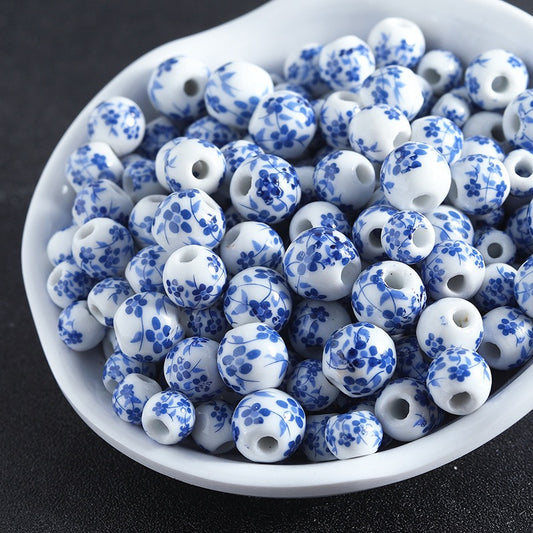 Blue & White Round Porcelain Ceramic Loose Beads DIY jewelry & Handmade necklaces, bracelets and earrings.