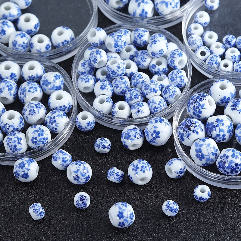 Blue & White Round Porcelain Ceramic Loose Beads DIY jewelry & Handmade necklaces, bracelets and earrings.