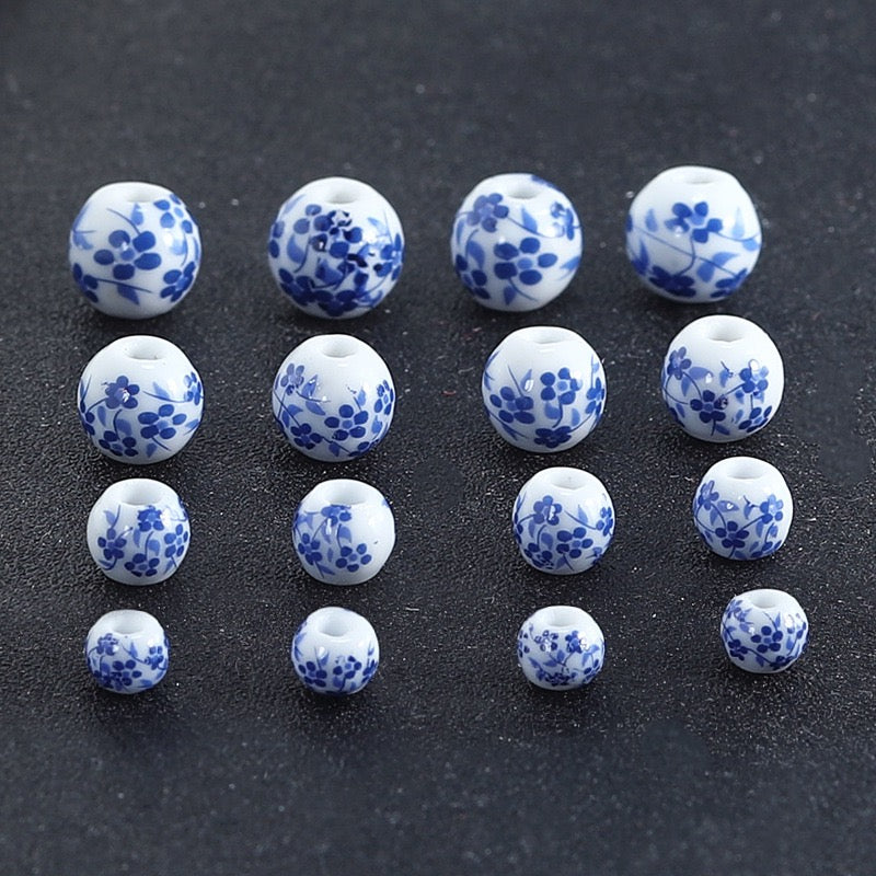 Blue & White Round Porcelain Ceramic Loose Beads DIY jewelry & Handmade necklaces, bracelets and earrings.