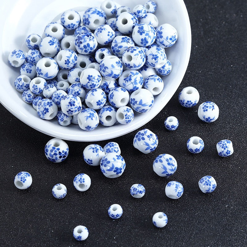 Blue & White Round Porcelain Ceramic Loose Beads DIY jewelry & Handmade necklaces, bracelets and earrings.