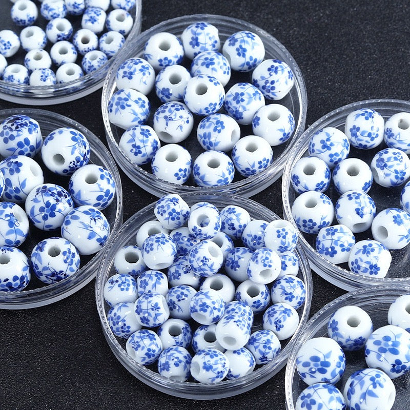 Blue & White Round Porcelain Ceramic Loose Beads DIY jewelry & Handmade necklaces, bracelets and earrings.