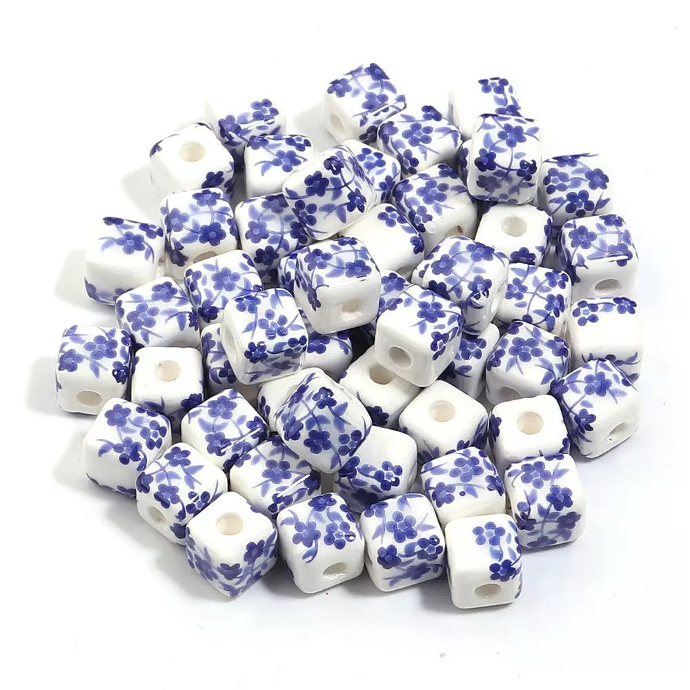 Blue & White Squre Porcelain Ceramic Loose Beads DIY jewelry & Handmade necklaces, bracelets and earrings.